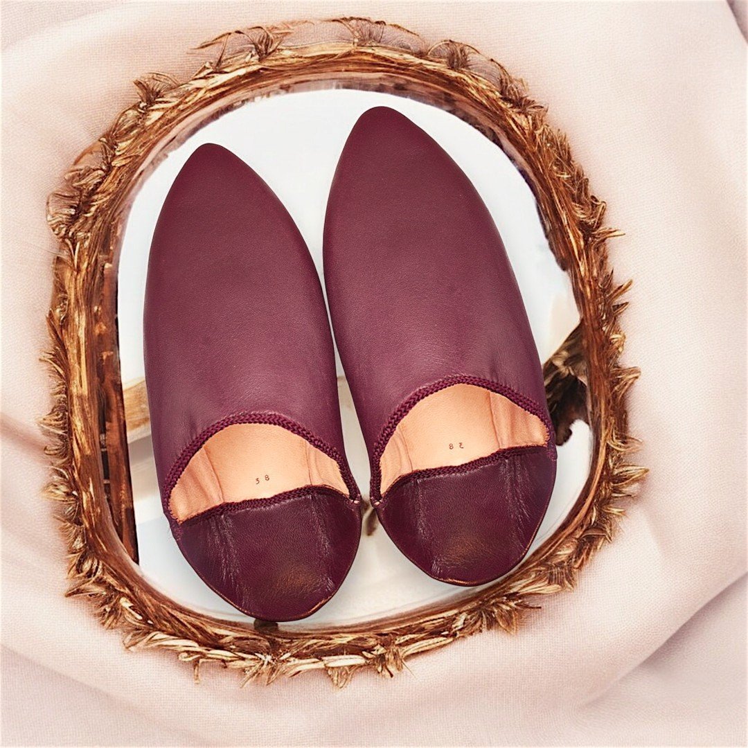 Babouche Grenat femme en cuir bordeaux lisse